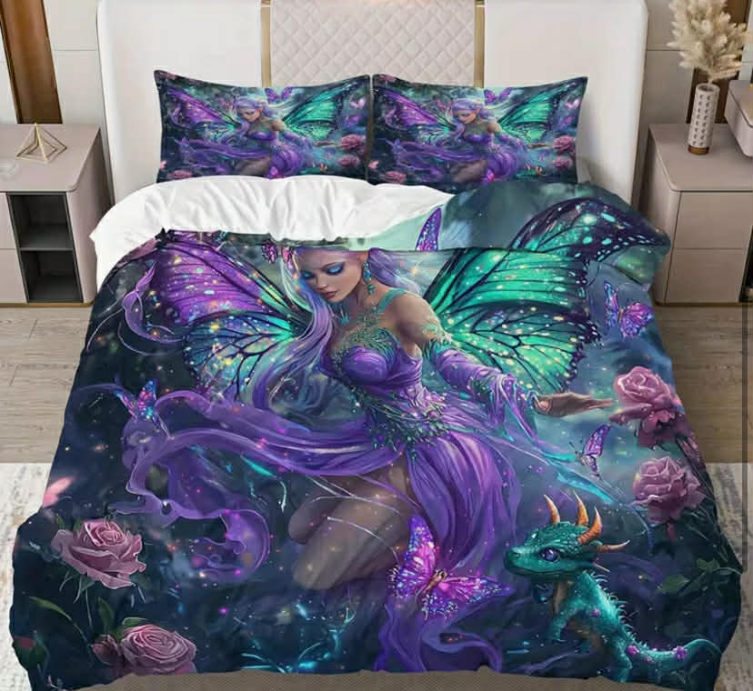 Fantasy Mermaid Print Duvet Cover Set, King Queen Style bedding,
