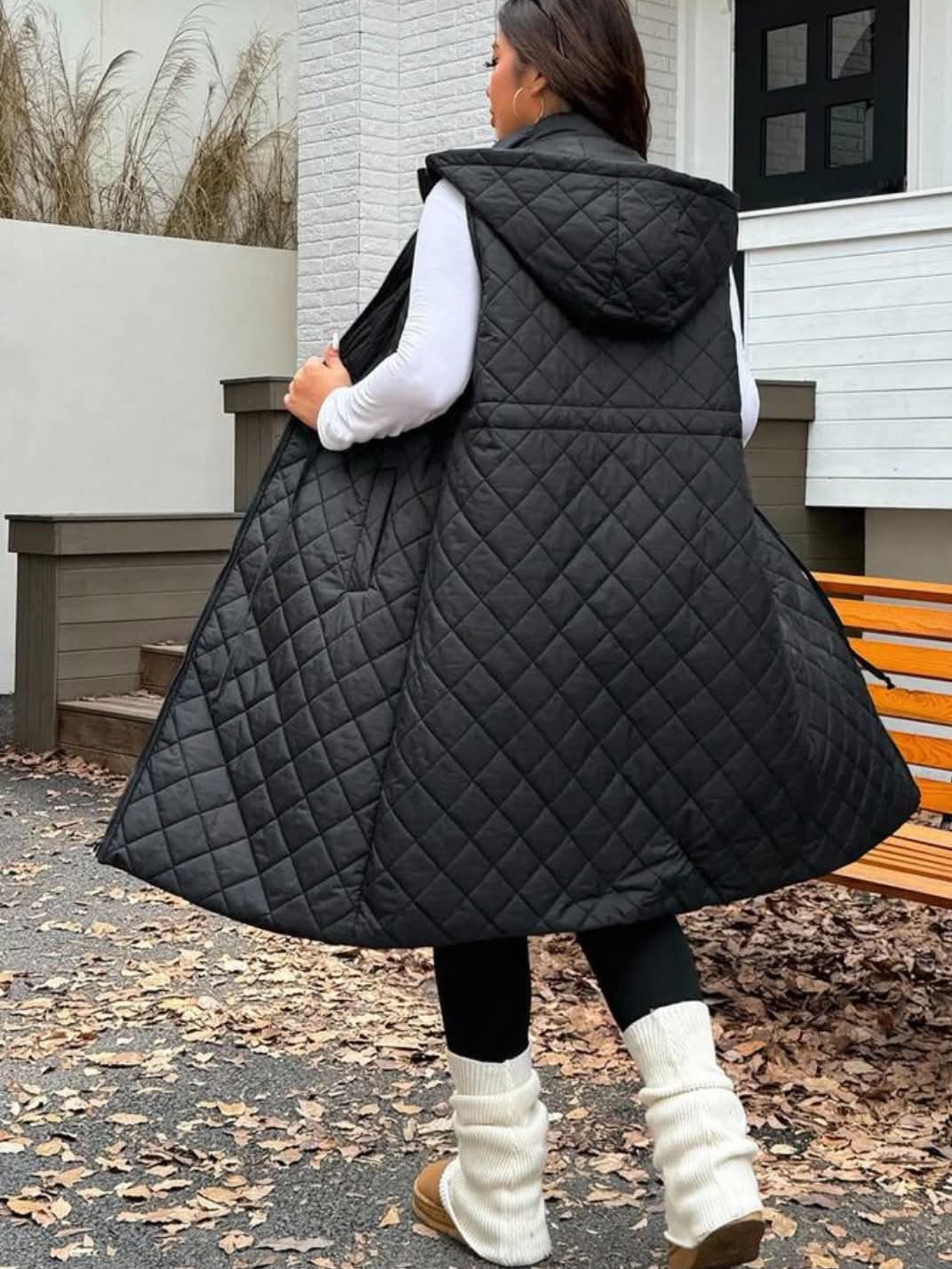 Autumn/Winter Plus Size Thickened Waist Drawstring Adjustable Loose Fit Long Coat, 2-Way Wear