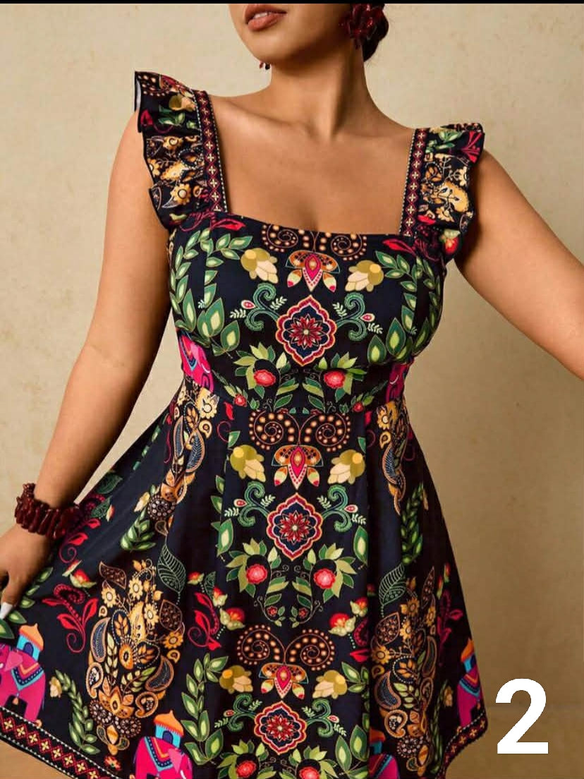Plus Size Women's Backless Floral Print Sexy Dress, Summer