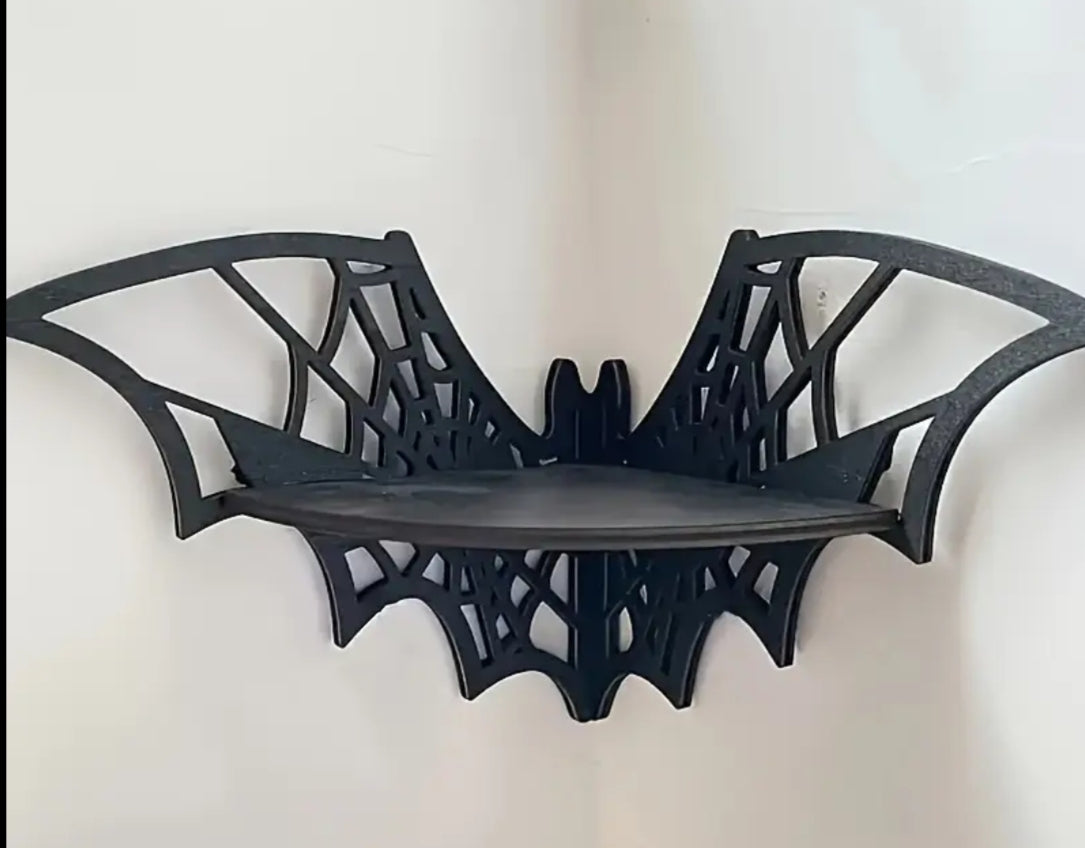 A Wooden Butterfly Corner Shelf with a Right Angle, Wall Mounting, Resembling a Bat