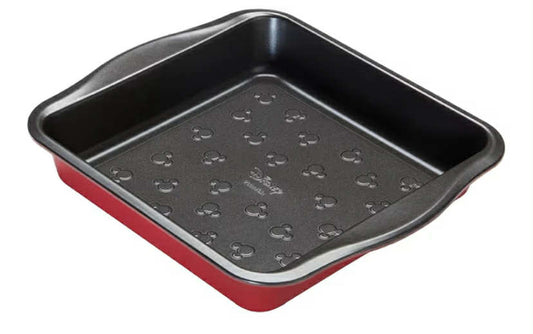 New Disney Bake with Mickey Mouse Square Cake Tins for Baking - Non Stick 9 Inch Cake Tin, Carbon Steel Bakeware, Red & Black
