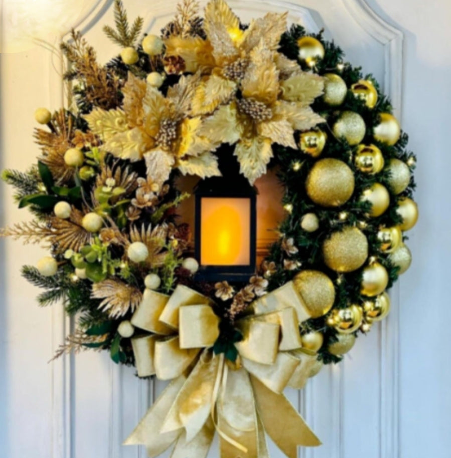 Christmas Wreath Decor Artificial Bowknot Garland for Home Door Xmas