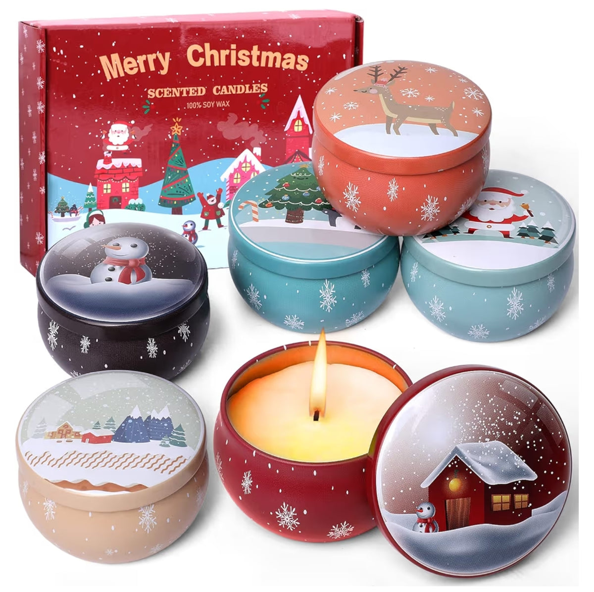 Christmas Scented Candles Gifts for Women, 6 Pack 2.5 Oz Candle Set, Natural Soy Wax,