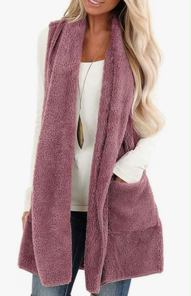Long Teddy Gilet for Women UK Fleece Cardigan Sweater Fuzzy Jacket Coat Fleece