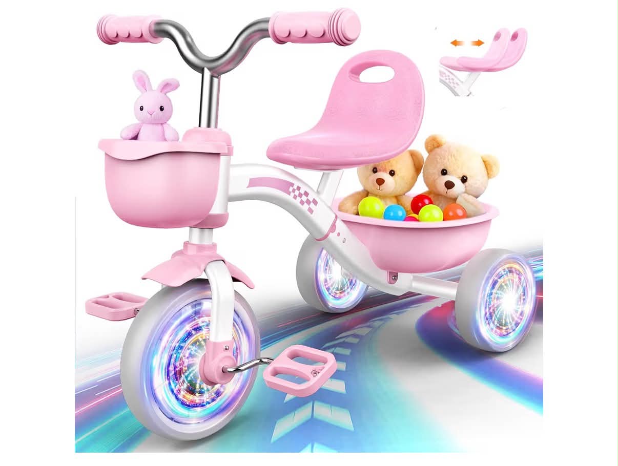 Tricycles Toys for 2-5 Year Old Girls Gifts, Balance Bike 2-5 Year Old with Colorful Lighting Wheels & Removable Pedals, Baby Kids Trikes Bike Christmas