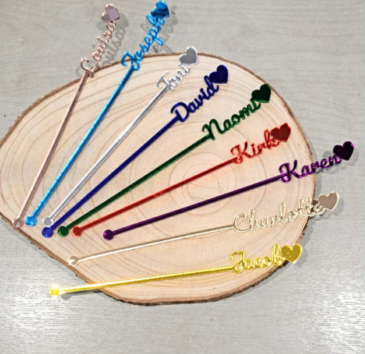 Personalised Drink Stirrers, Heart Cocktail Drinks Stirrers, Wedding Table Decor.   (X3)