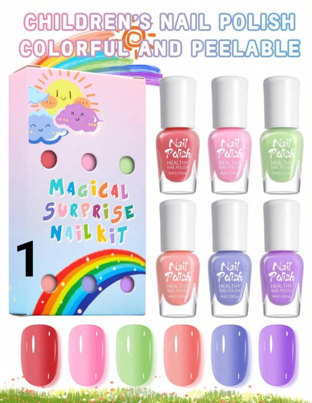 6 PCS/SET/4ML Children's Fun Nail Polish Set - Doodle Color Nail Art Water-Based Non-Baked Multi-Color Combination Sparkling Glitter Acrylic Nail Polish With High Gloss