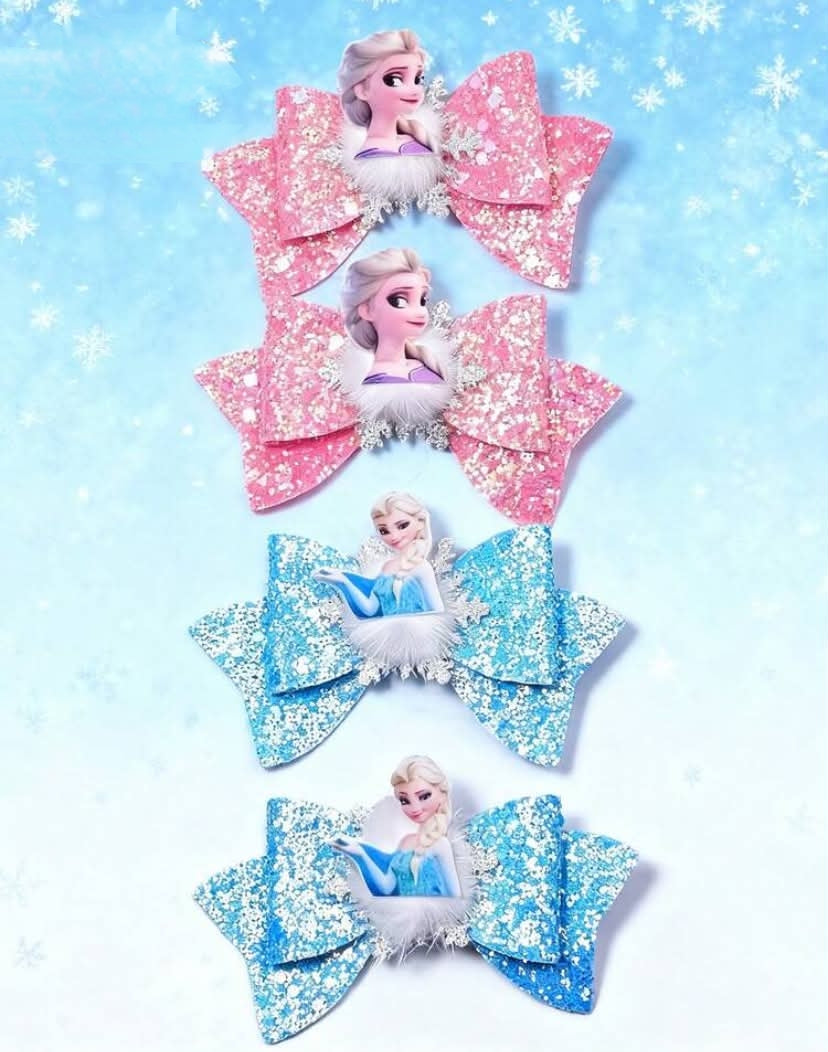 2 pcs Ice & Snow Series Glitter Swallow Tail Cartoon Hair Clips,