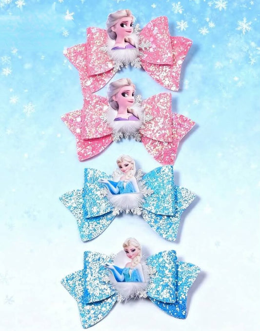 2 pcs Ice & Snow Series Glitter Swallow Tail Cartoon Hair Clips,