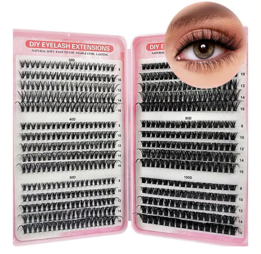 580 Pieces Individual Eyelashes 30-40-50-60-80-100D Cluster Lashes Kit DIY Eye Lashes Fluffy Russian Eyelashes Extensions Curly Durable Eyelash Clusters for Girls and Women (8-16mm Mix)
