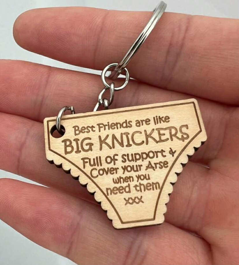 Funky 'Big Knickers' Friendship Keychain, Funny Gift Basket Stuffer, Humorous Present For Friends