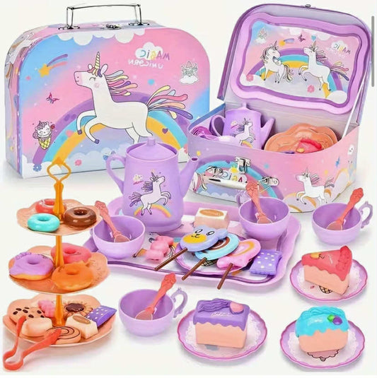 Set of 44pcs for a Tea Party, Including a Pretend Plastic Teapot, Role-Playing Toys, And Kitchen Items for a Princess-Themed Afternoon Tea