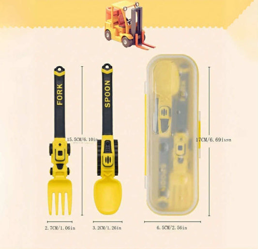 Toddler Fork And Spoons-Construction Themed, Portable Utensils Set Baby Utensils