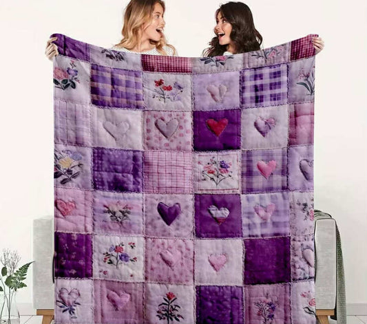Vintage Purple Plaid Patchwork Blanket