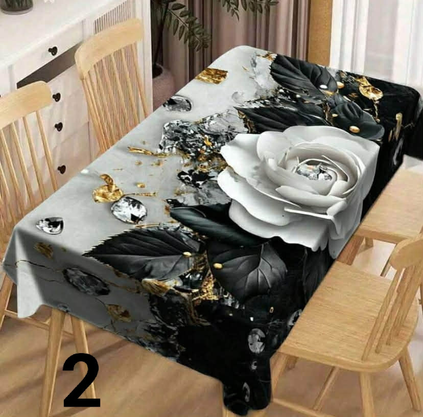 1 pc Elegant Rose Butterfly Design Tablecloth, Waterproof Washable Polyester Rectangular Tablecloth
