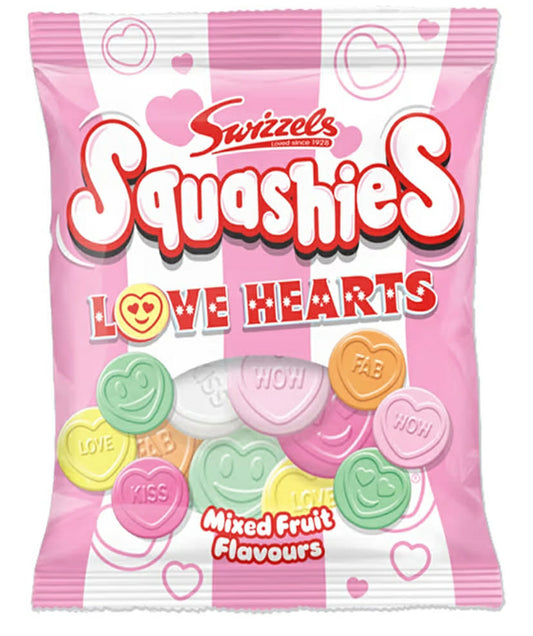 Swizzels Squashies Love Hearts 120g - Chewy Retro Sweets, Perfect Soft Chews for Kids,