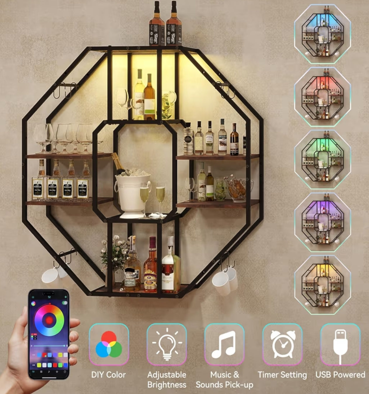 Bar Shelf Wall, Floating Shelves with LED