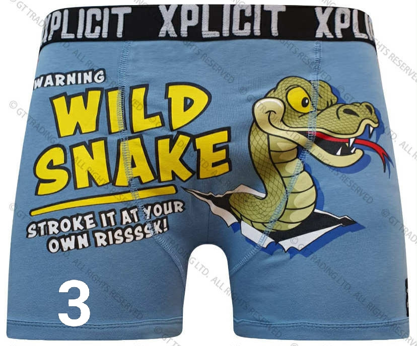 Xplicit Men’s Novelty Boxer Shorts Funny Rude Cartoon Trunk Print Underwear Pack