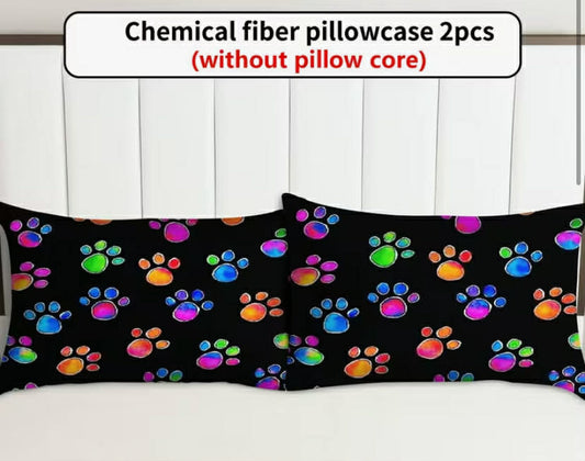 2 pcs Colorful Paw Print Pattern Printed Pillowcase, ( Pillow Inserts Not Included), Perfect for Home Decor, Pillow Core Not Included,