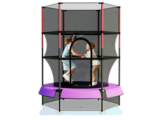Trampoline with Safety Enclosure Net, Indoor Outdoor Jumping Fun with Padded Poles