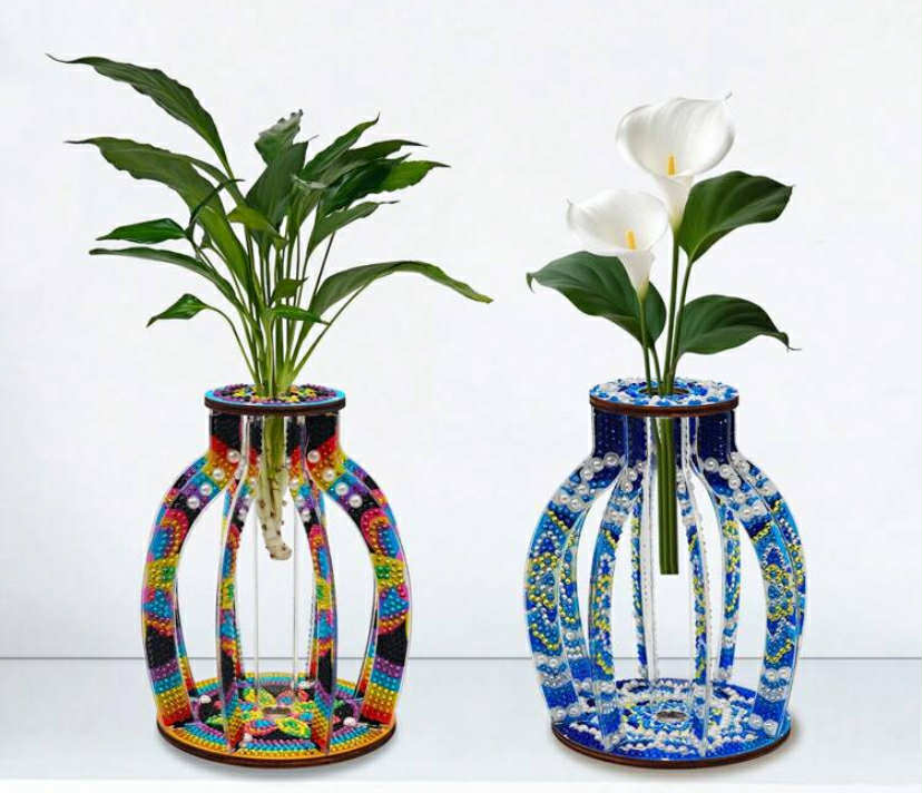 DIY Diamond Painting Kit For Handmade Vase Assembly, 5D Round Diamond Art