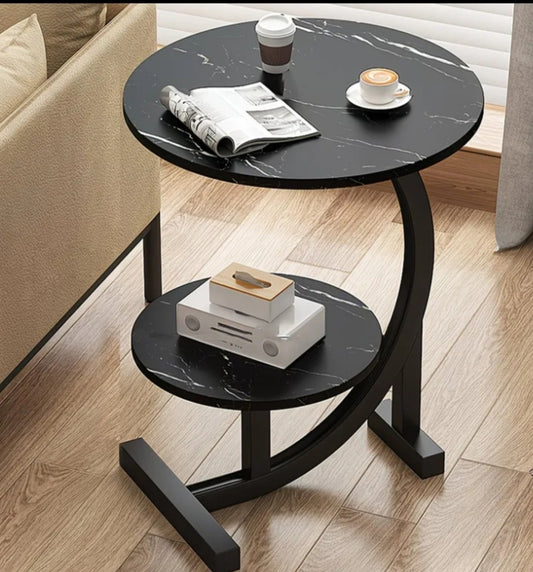 1 pc a Round Double-Decker Side Table in Blackstone, Designed for Sofas