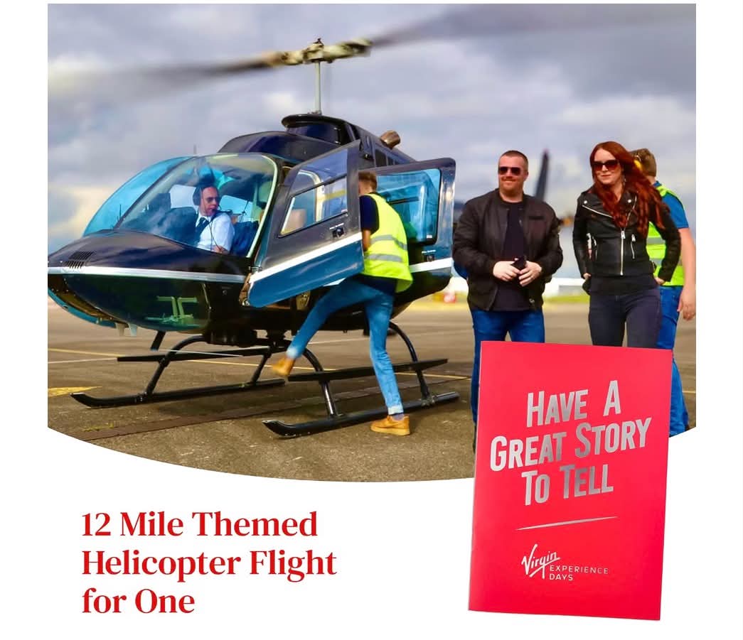 12 Mile Themed Helicopter Flight for One, Helicopter Ride Experience
12 mile themed helicopter flight for one at over 45 UK locations, scenic helicopter ride experience day gift