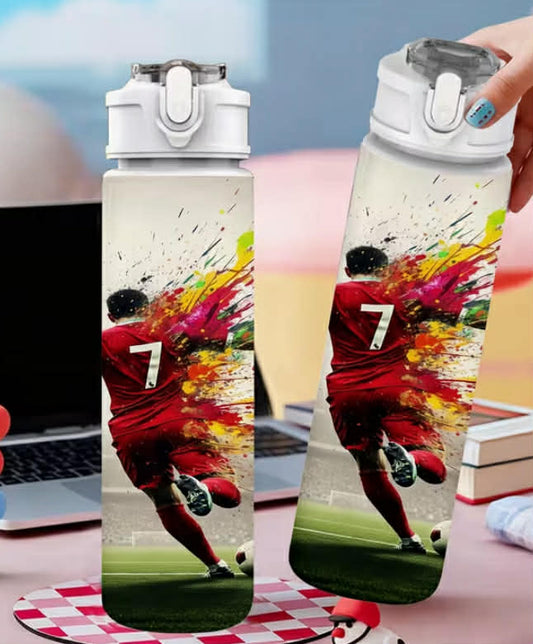 1 pc Colorful Printed Soccer Player Sports Water Bottle  750ml/26oz, Leak Proof with Pop-Up Cap,