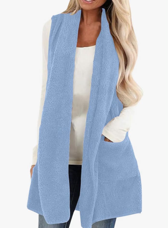 Long Teddy Gilet for Women UK Fleece Cardigan Sweater Fuzzy Jacket Coat Fleece