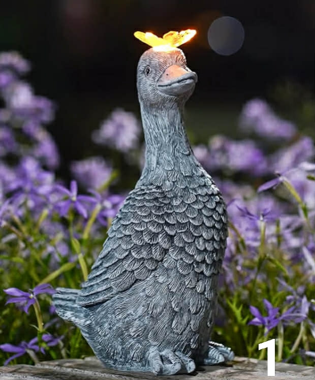 Garden Ornaments With Solar Butterfly - Unique Gifts for Women Mum Men - Outdoor Puppy Decor for Patio Yard Lawn Balcony Resin Waterproof Sculpture