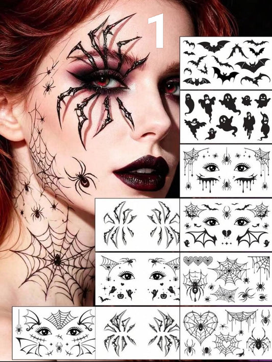 6 Sheets Zombie Face Tattoo, Halloween Clown Big Mouth Tattoo, Fake Scar Cuts Tattoos, Waterproof Bloody Makeup Stickers, For Prank Cosplay Festival Halloween Party Decorations