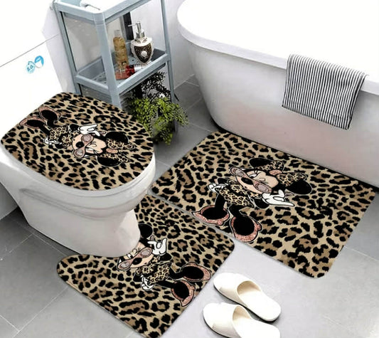 3 pcs Mickey Mouse Bath Rug Set Suitable for - ' Bathroom Decor with Mickey, Non-Slip Soft Bath Mats, Contour Shower Mat & Toilet Lid Cover, Floor Rugs