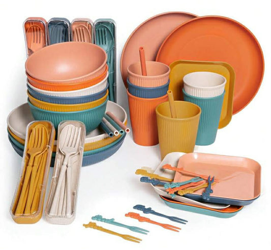 Sour Lemon 72 Pieces Dinnerware Set, Unbreakable Tableware Sets, Plates And Bowls Set, Lightweight Colorful Camping Plates, Bowls, Cups,Cutlery Set, Straw, Forks