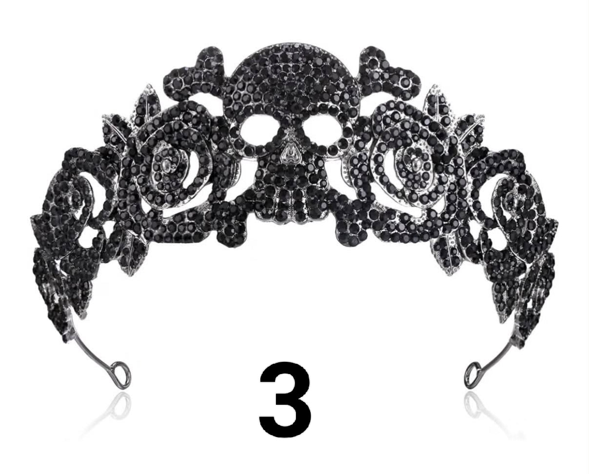 Skull Crown Halloween Jewelry for Women Girls Princess Party Cospaly Headbands Rhinestone Tiaras