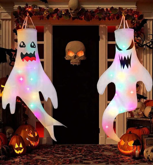 2 pcs-47 Inch (120cm) Halloween Spooky Weathervane Decoration With LED Lights Outdoor Halloween Decoration Halloween Hanging Spooky Weathervane