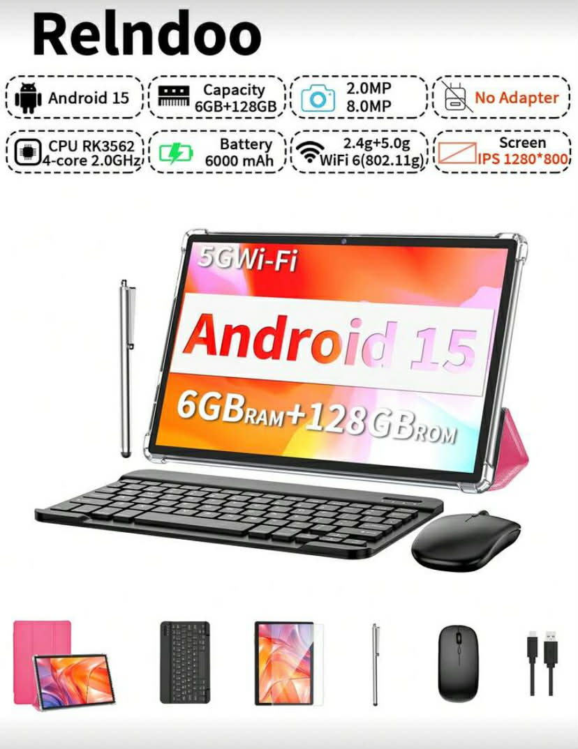 Android 15 Tablets, 2 In 1 Tablet, 10 Inch Tablet With Laptop Case, Stylus, Data Cable