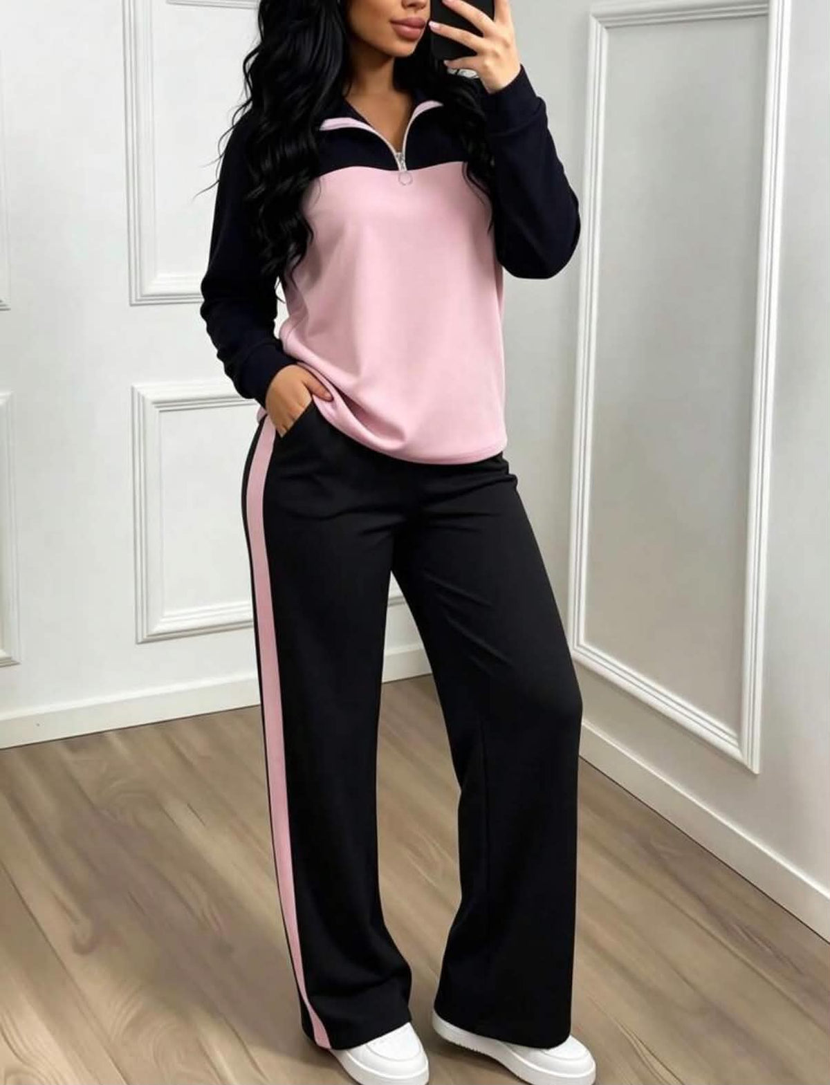 2 Pieces Set Women's Casual Popular Set  Elegant Sportswear With Loose Collar Top And Wide Leg Pants