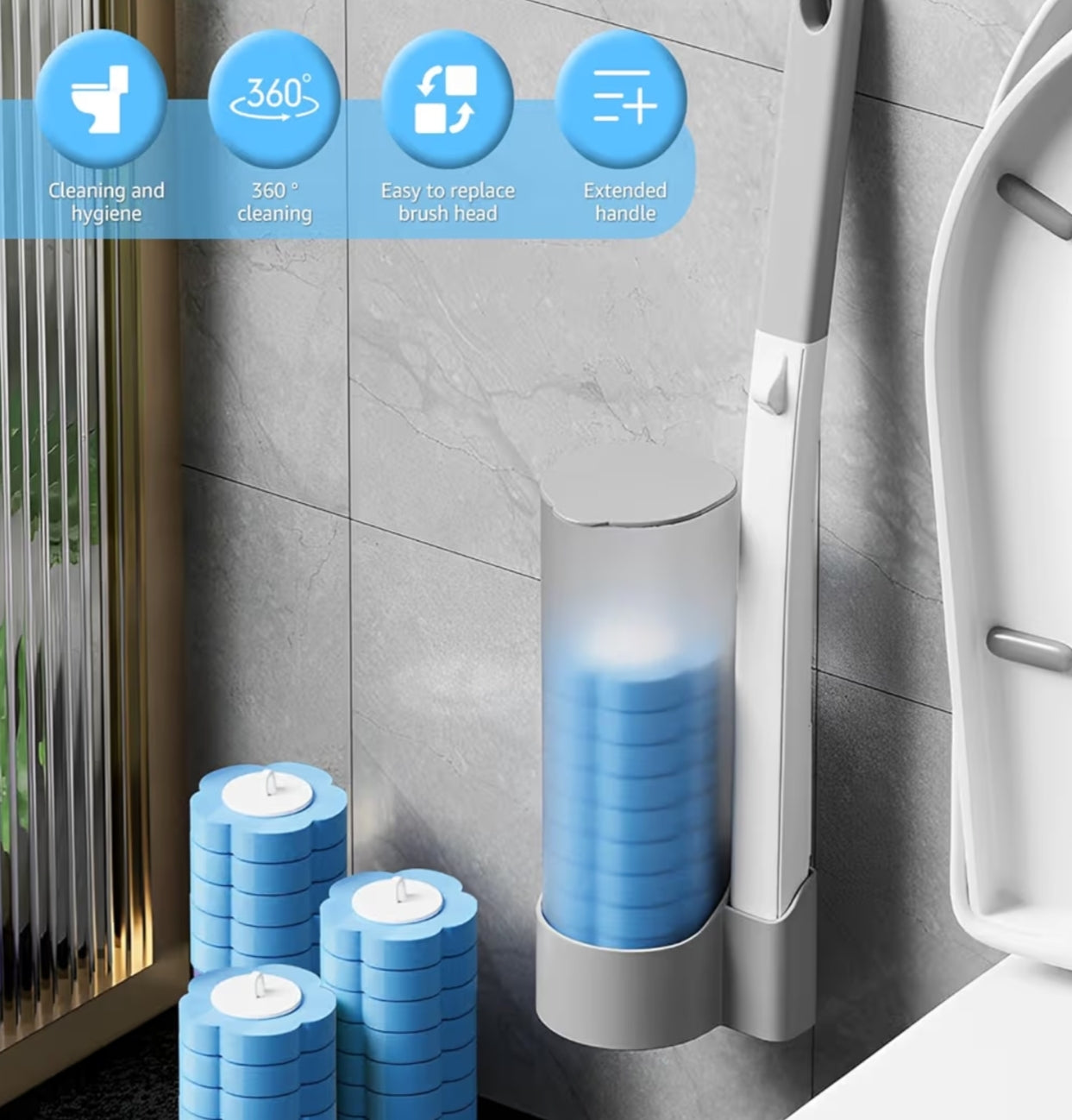 Toilet Wand Kit with 42 Refills Toilet Bowl Brush Cleaning System Wall Mounted Bathroom Scrub Brush Holder Set for Bathroom Sink Bathtub