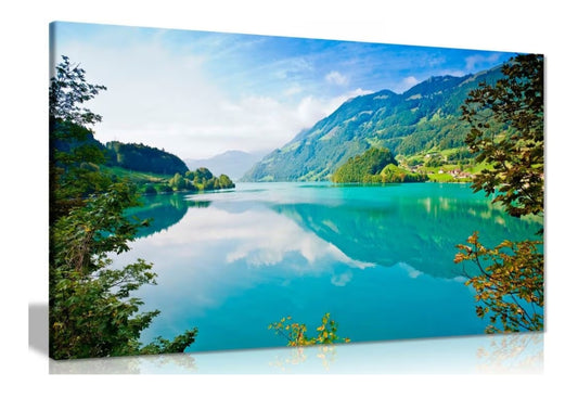 Lake Mountains And Forests Nature Canvas Wall Art Picture Print
