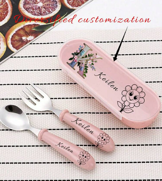 2 pcs Customized Cutlery Set, Customized Engraved Name Spoon & Fork Set - Stainless Steel Flatware Set