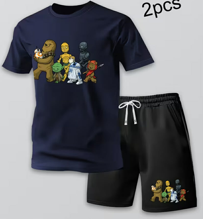 STAR WARS Themed Men'S Outfit Featuring Fun Q - Version Character Prints, Loose-Fitting Loungewear,