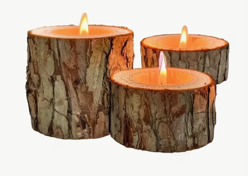 Rustic Wooden Candle Holder Set - 3 Sizes (3.0cm, 4.32cm, 6.86cm)