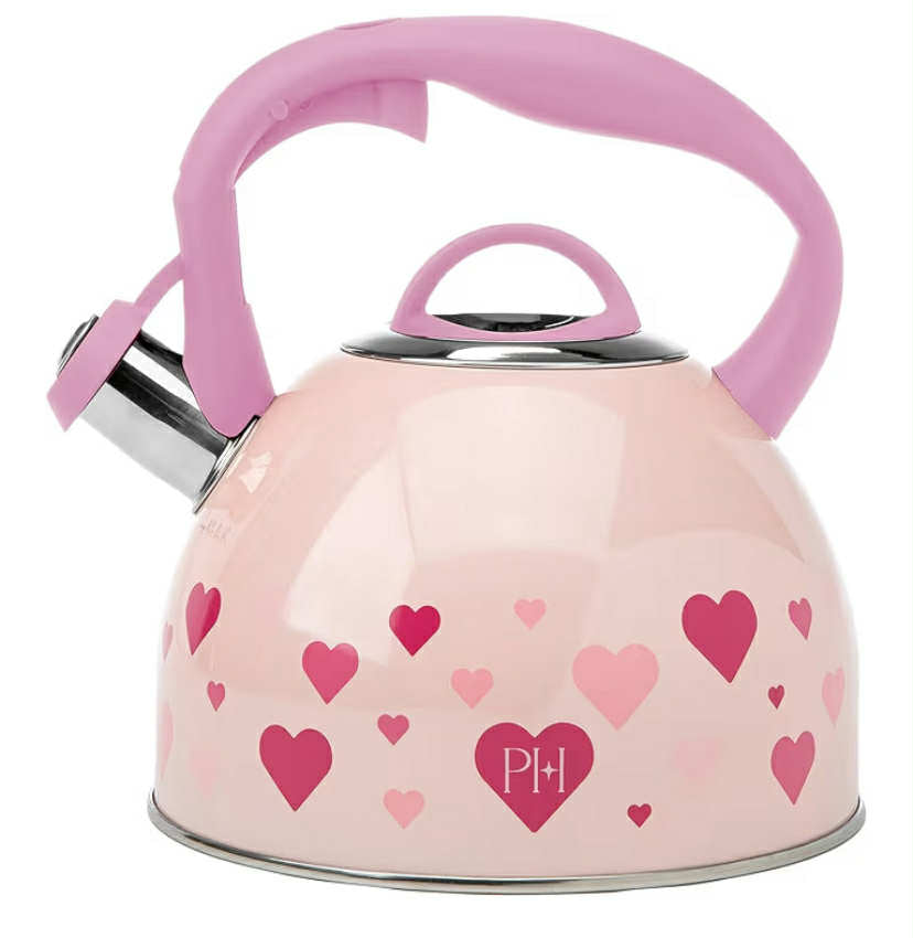 Paris Hilton Stainless Steel Heart Teapot 2 L Cool Touch Handle & Whistle Pourer,