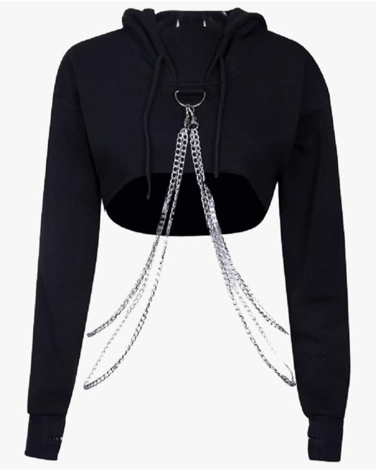 Hoodie Iron Chain Punk Rock Tops Y2K Grunge Long Sleeve Sweatshirt Alt Mall Goth Emo Shirt
