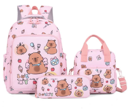 3pcs Cartoon Capybara Cute Large Capacity Travel Backpack Set, Suitable For School, Graduation And Various Occasions