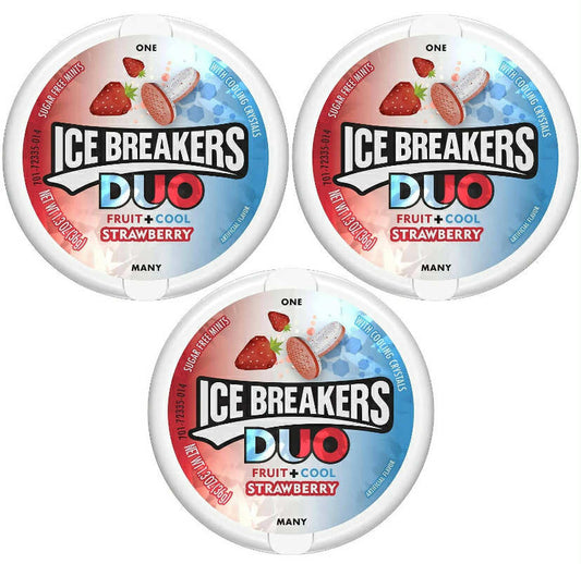 3x Ice Breaker Duo Fruit Plus Cool Mints Strawberry Flavor Sugar Free Mints