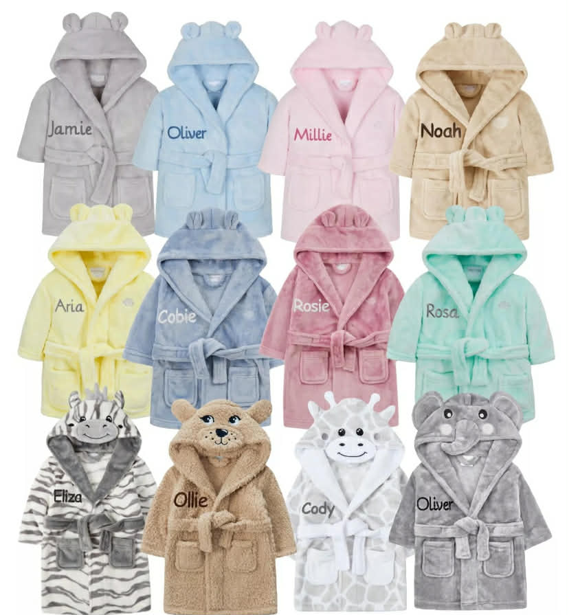 Personalised Girl Boy Dressing Gown Novelty Robe Embroidered Name Bear Ears