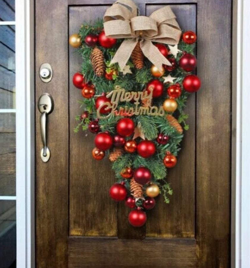 Christmas Wreath Garland Candy Cane Bow Ornament Xmas Front Door Wall Home Decor