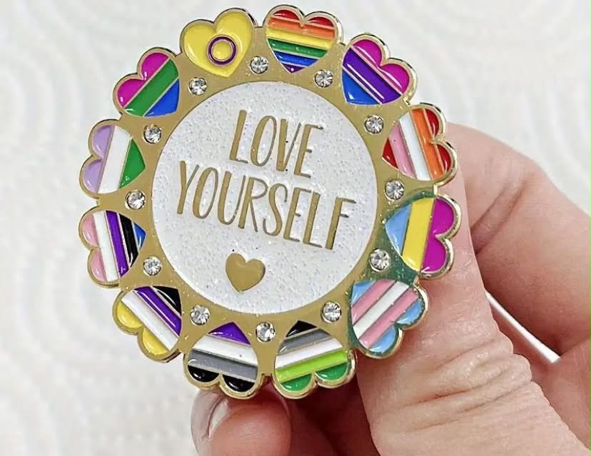 Love Yourself" Pride Heart Enamel Pin - Zinc Alloy Metal Brooch, Encouraging Love Badge Gift