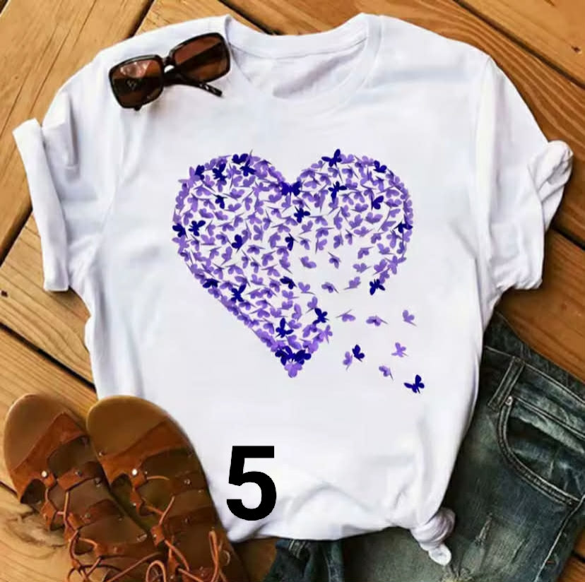 Watercolor Butterfly Heart Printed T Shirt